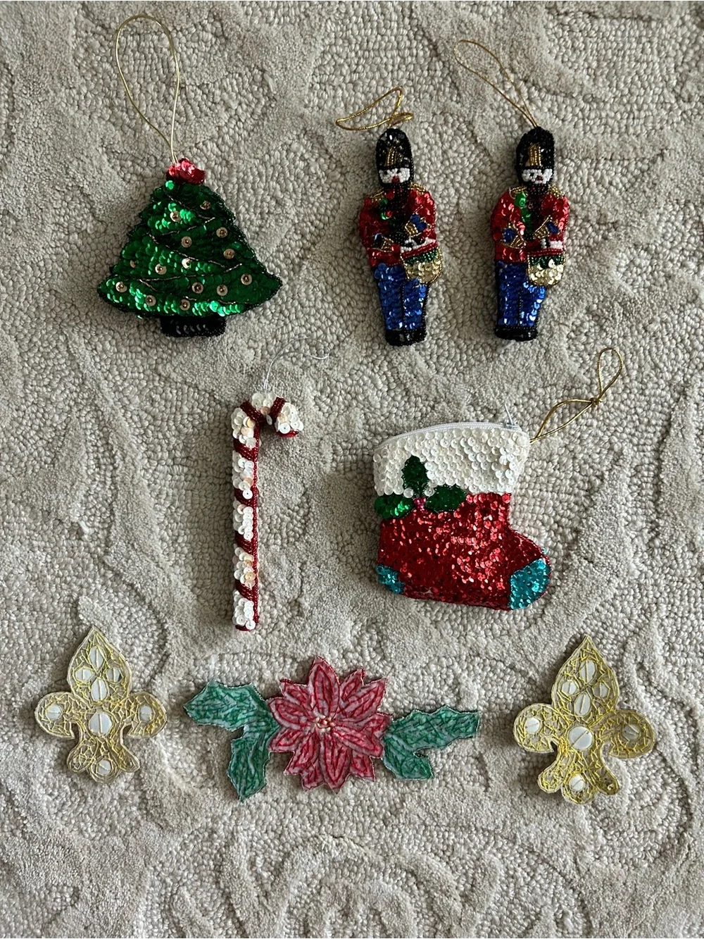 Vintage Sequin Beaded Christmas Ornaments 80s Set of 5